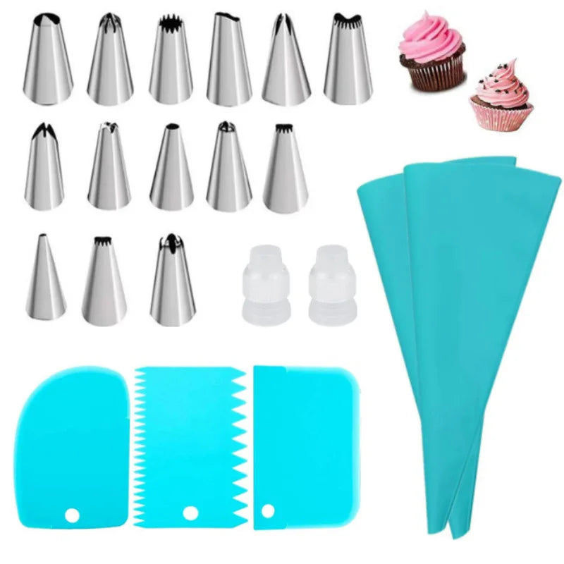 Silicone Cake Decorating Kit – Reusable Piping Bags & Stainless Steel Tips