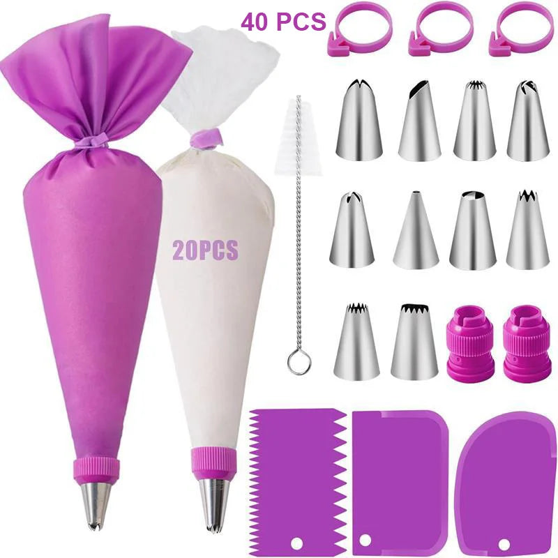 Silicone Cake Decorating Kit – Reusable Piping Bags & Stainless Steel Tips