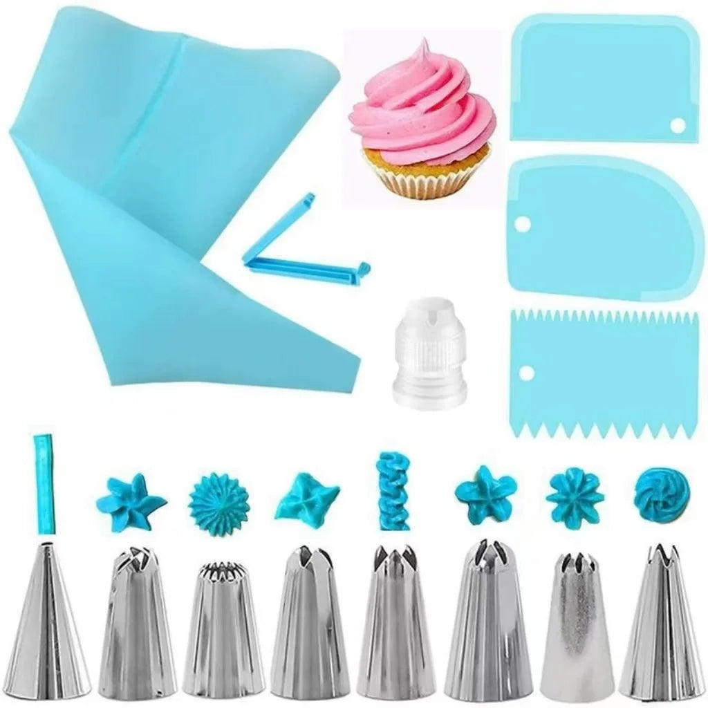 Silicone Cake Decorating Kit – Reusable Piping Bags & Stainless Steel Tips