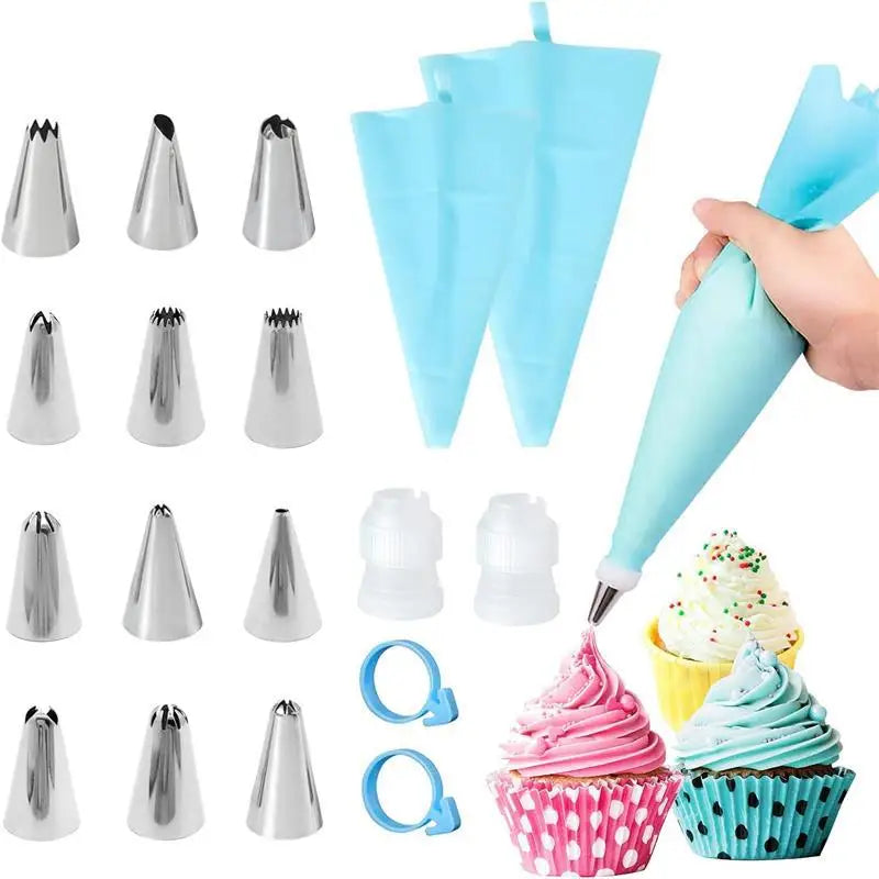 Silicone Cake Decorating Kit – Reusable Piping Bags & Stainless Steel Tips