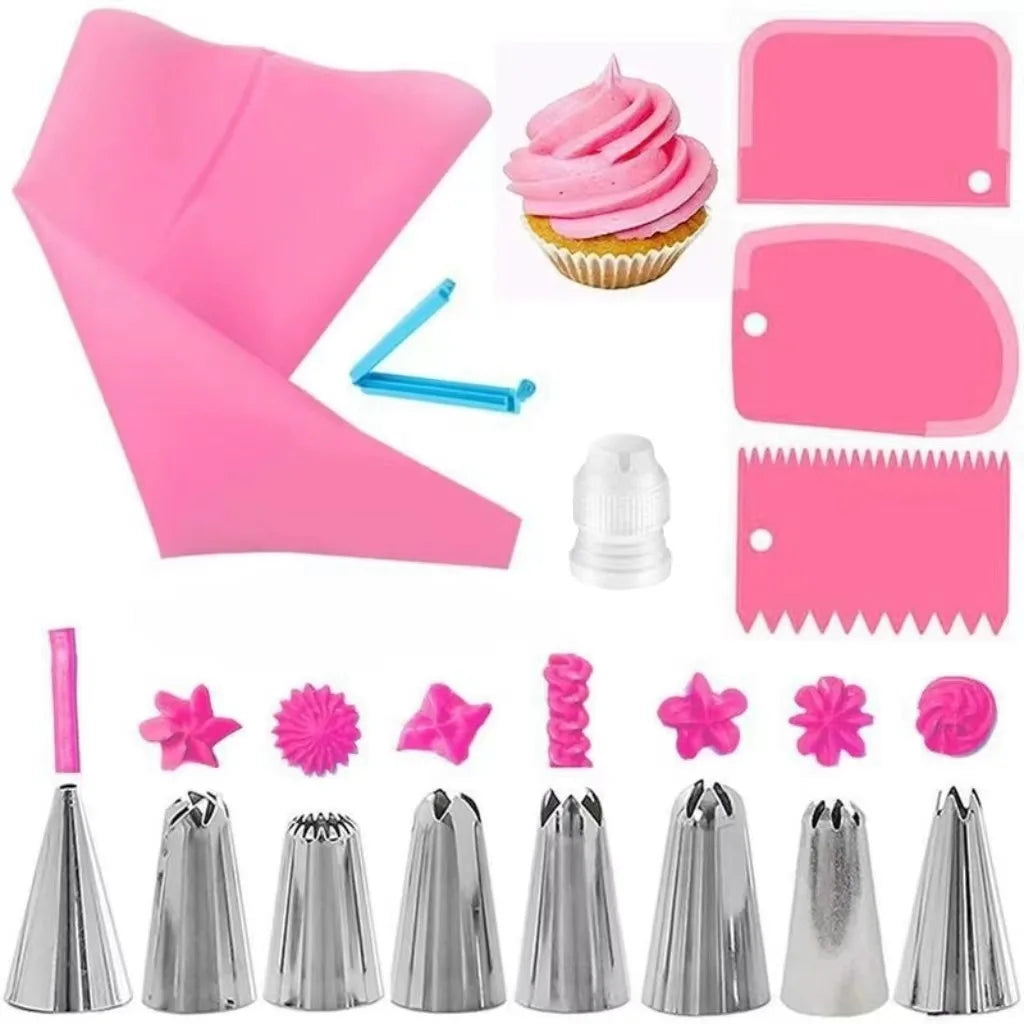 Silicone Cake Decorating Kit – Reusable Piping Bags & Stainless Steel Tips