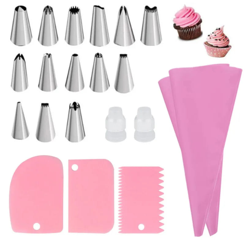 Silicone Cake Decorating Kit – Reusable Piping Bags & Stainless Steel Tips