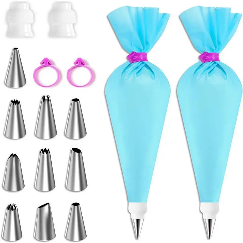 Silicone Cake Decorating Kit – Reusable Piping Bags & Stainless Steel Tips